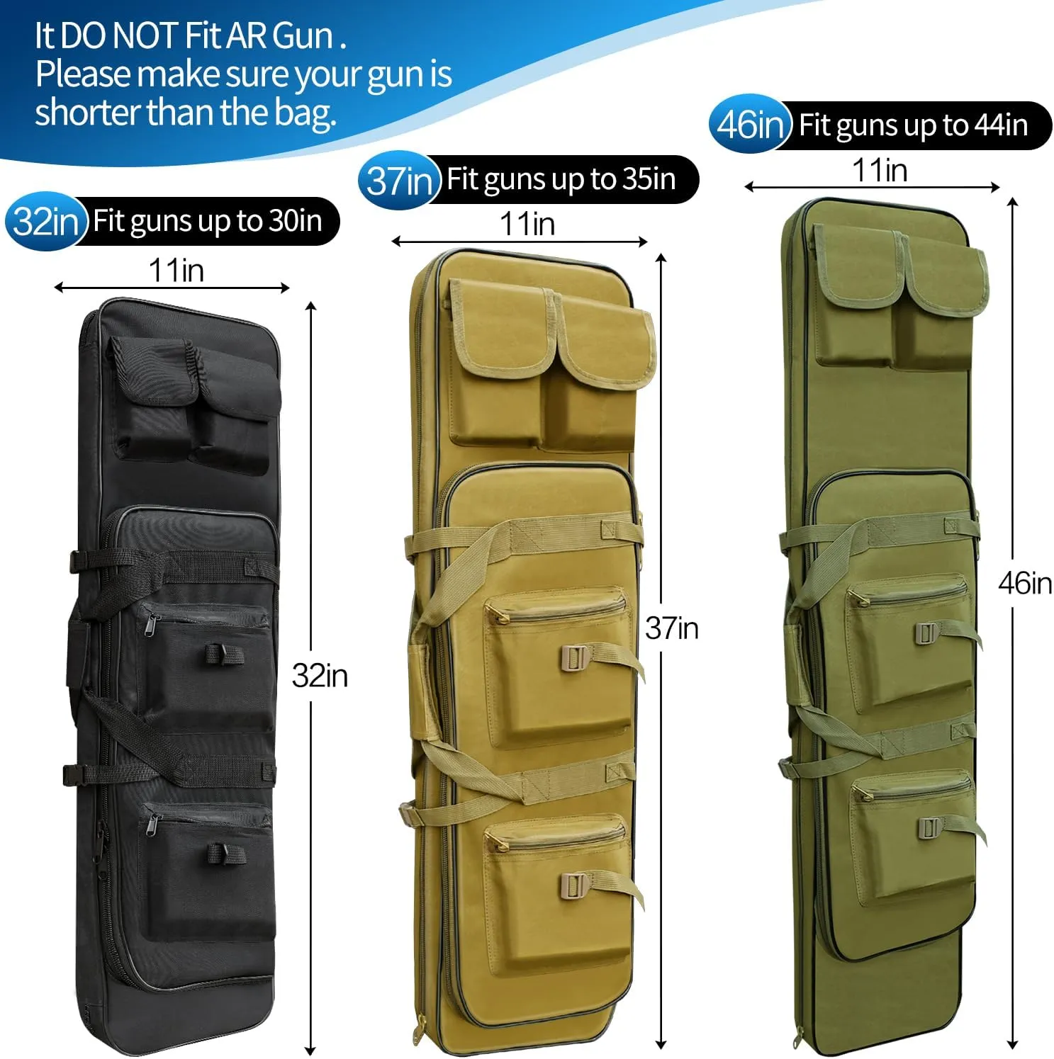 32"/37"/46" Rifle Bag, Black/Khaki/Green Tactical Long Rifle Backpack, Portable Shotgun Case for Firearm Storage and Transportation, Suitable for Outdoor Hunting Shooting