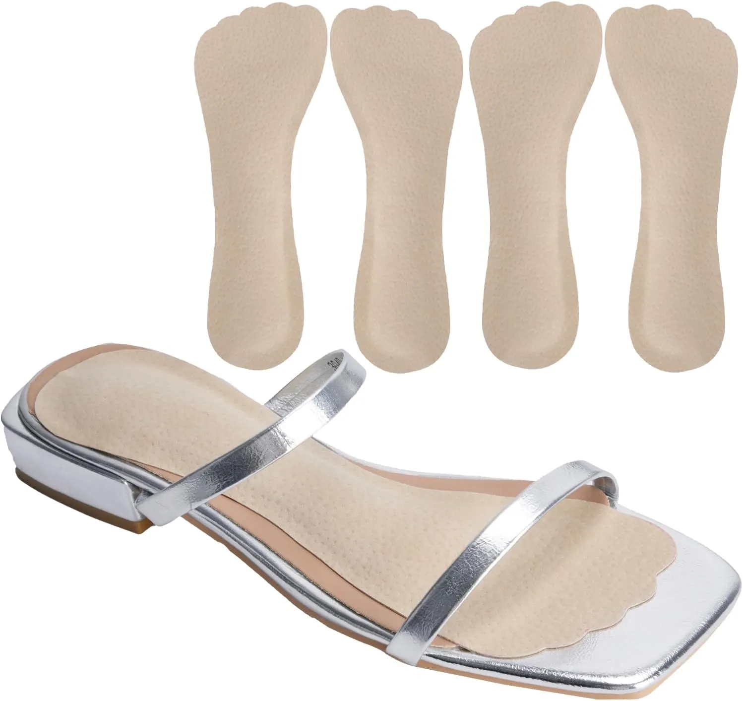 4 Count Pigskin Anti-Slip High Heel Inserts Women, Cushion Insoles for Dress Shoes, Adhesive Arch Support Shoe Inserts Shock Absorb, Insoles for Flats Open Toe Shoes Invisible Barefoot Inserts, S