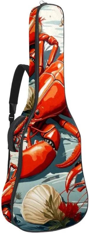 41 Inches Guitar Bag Dual Adjustable Shoulder Strap Acoustic Guitar Gig Bag, Florals Lobster Crayfish Crab Guitar Case Waterproof Oxford Cloth Thicken Sponge