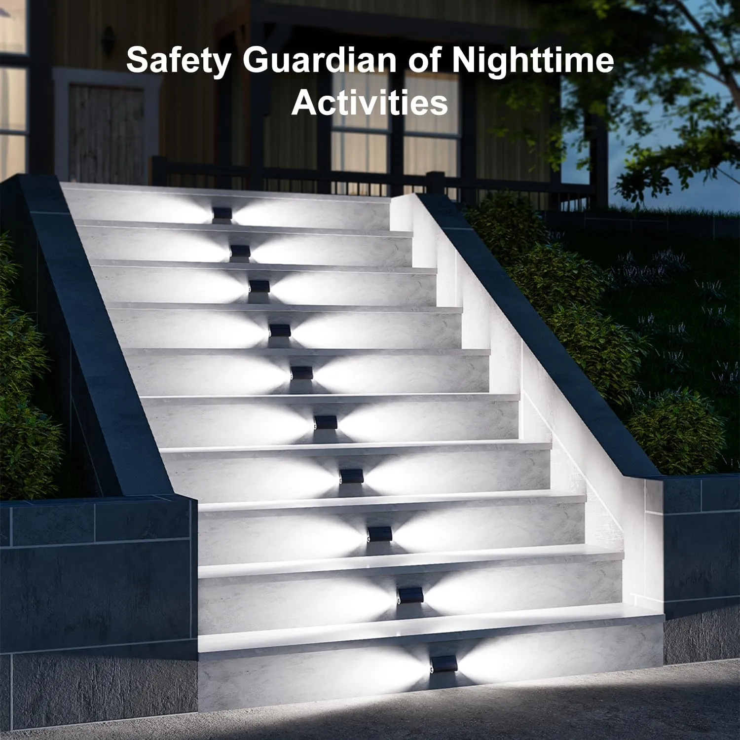6 Pack Solar Powered Step Lights Outdoor Waterproof LED for Outside Deck Stair Safety Decorative Lamp for Porch, Yard, Patio, Wall, Fence, Walkway, Dual Sided Lighting for Enhanced Security Cool White