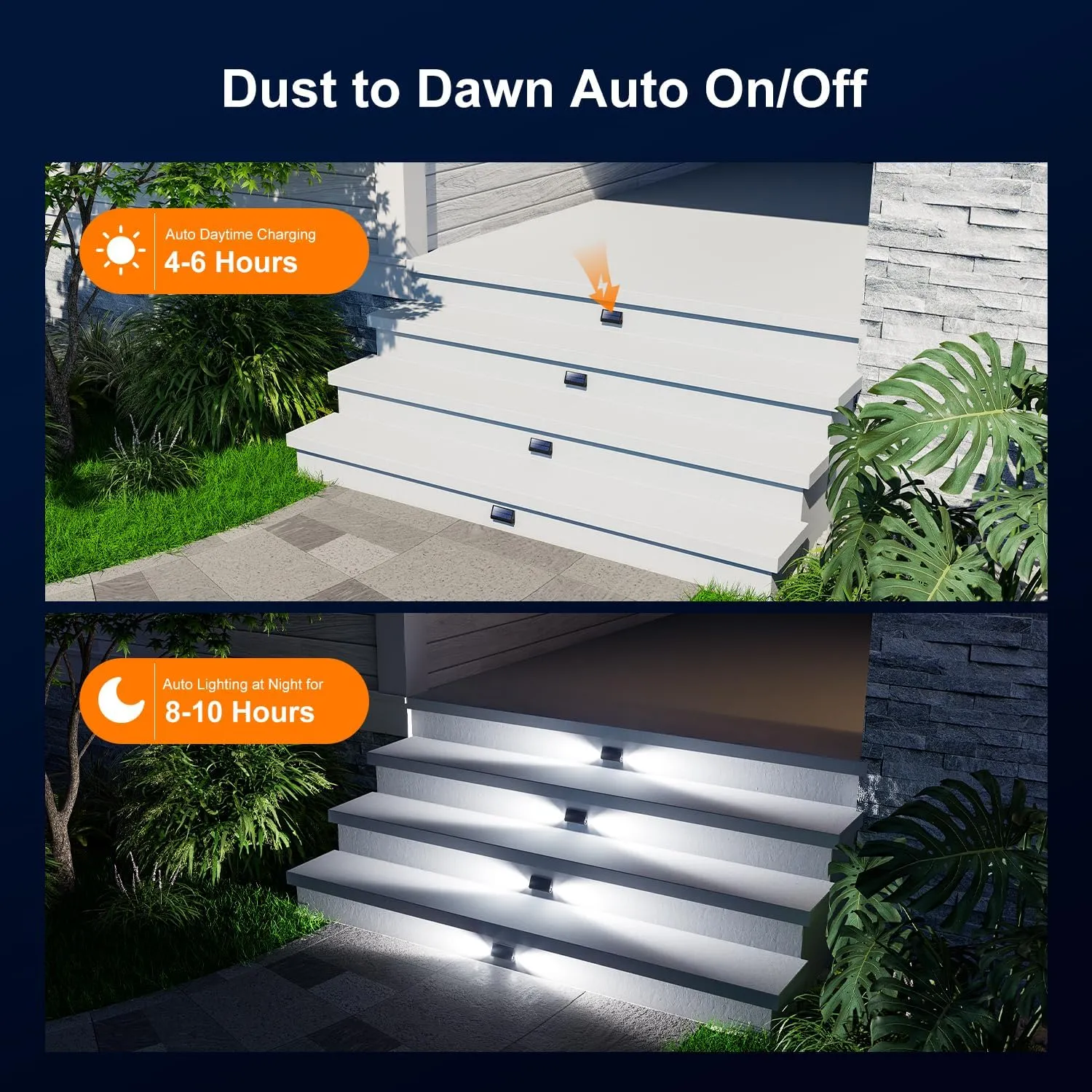 6 Pack Solar Powered Step Lights Outdoor Waterproof LED for Outside Deck Stair Safety Decorative Lamp for Porch, Yard, Patio, Wall, Fence, Walkway, Dual Sided Lighting for Enhanced Security Cool White