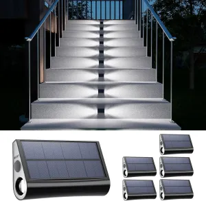 6 Pack Solar Powered Step Lights Outdoor Waterproof LED for Outside Deck Stair Safety Decorative Lamp for Porch, Yard, Patio, Wall, Fence, Walkway, Dual Sided Lighting for Enhanced Security Cool White