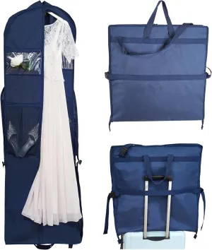 72" Wedding Dress Garment Bag - Accessory Pockets - Shoulder Strap - Attaches to Suitcase – Waterproof – Trifold – Designed for Full Skirts – Sturdy Carry Handle – Ideal for Travel
