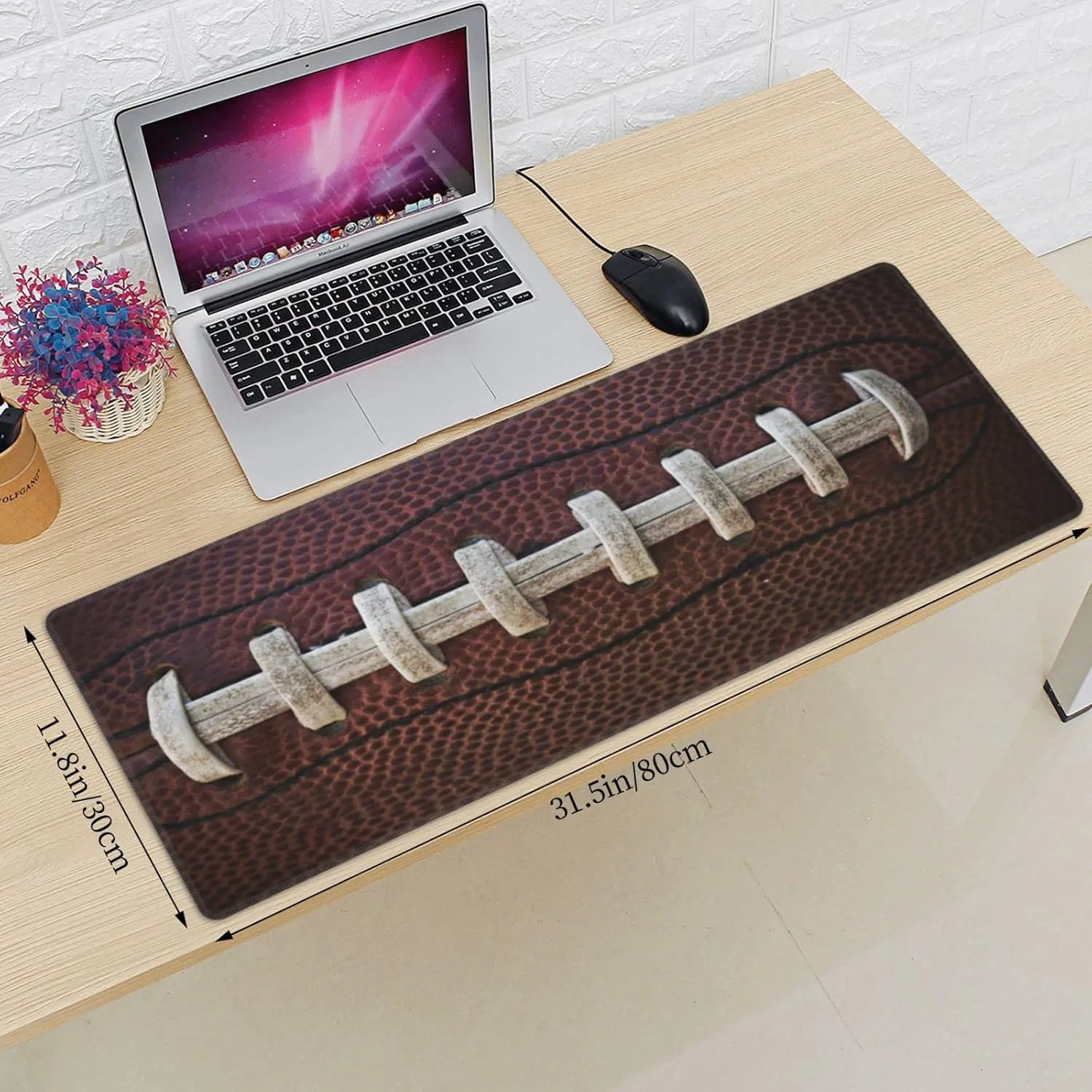 American Football Laces Sport Themed Fun Traditional Gaming Keyboard Mouse Pad Mousepad Accessories Huge Extended XL Stitched Edge Rubber Sole for Home Office(31.5"X 11.8")