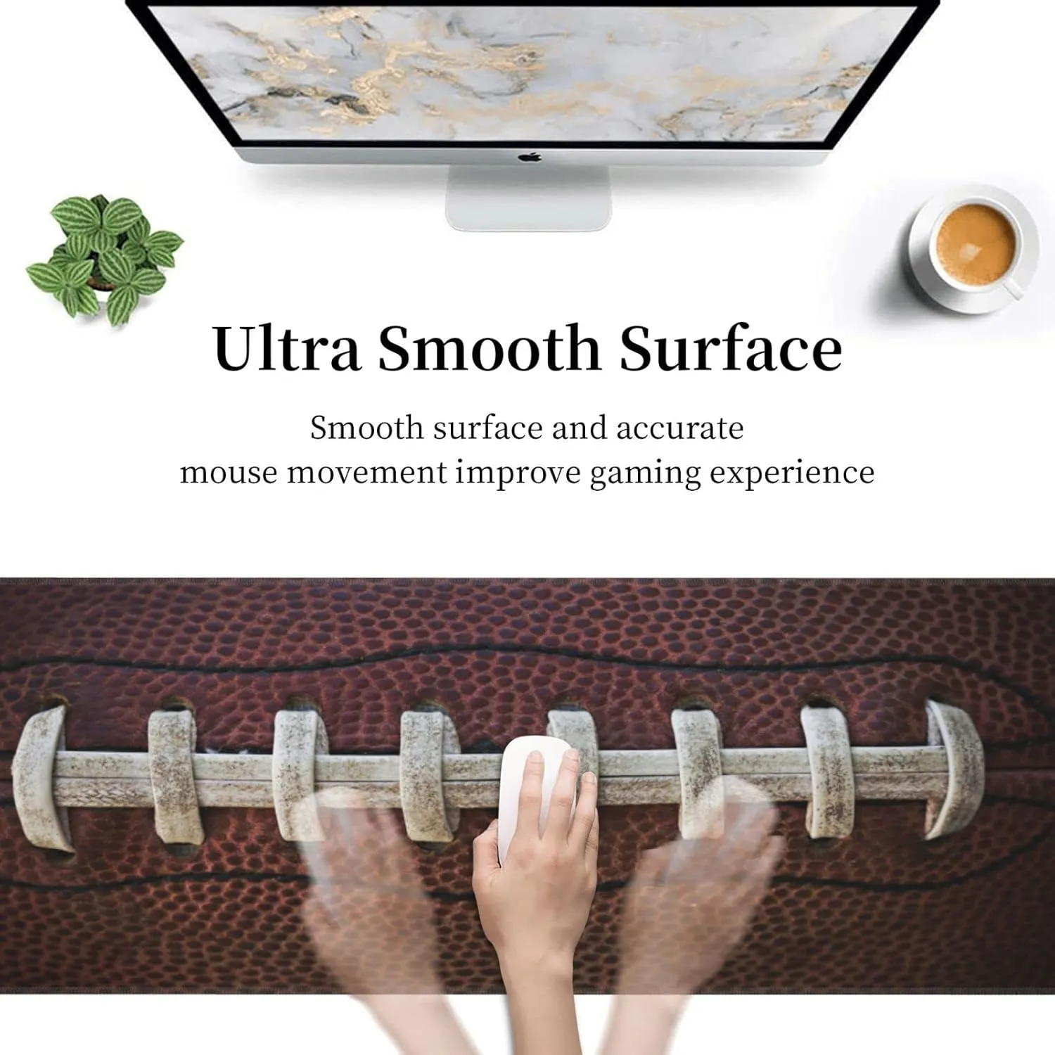 American Football Laces Sport Themed Fun Traditional Gaming Keyboard Mouse Pad Mousepad Accessories Huge Extended XL Stitched Edge Rubber Sole for Home Office(31.5"X 11.8")