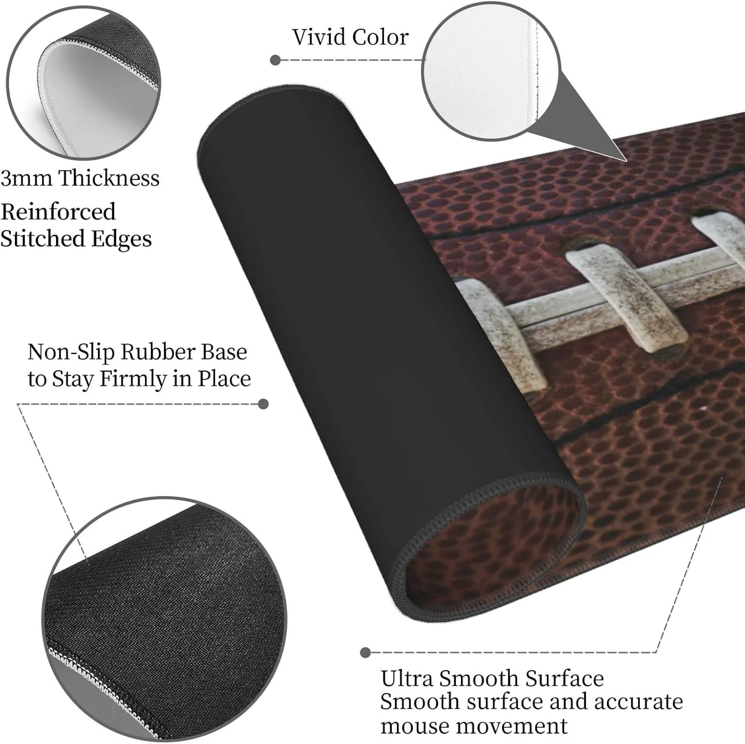 American Football Laces Sport Themed Fun Traditional Gaming Keyboard Mouse Pad Mousepad Accessories Huge Extended XL Stitched Edge Rubber Sole for Home Office(31.5"X 11.8")