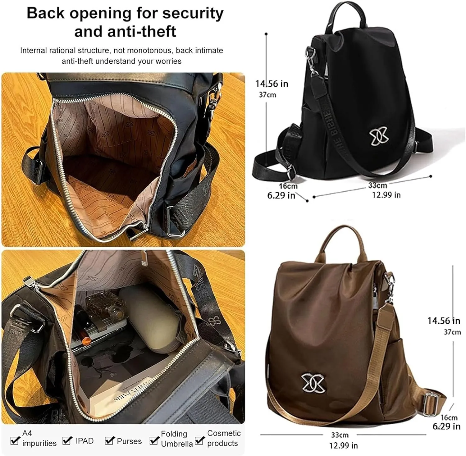 Anti-Theft Large Capacity Backpack, Anti Theft Backpack Shoulder Bag for Women Multi Purpose, Crossbody Oxford Cloth Bag