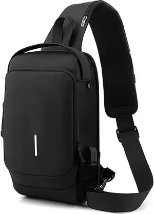 Auricz Bag, Carbon Fiber Streamline Sling Bag, USB Charging Sport Slings, Waterproof Shoulder Backpack (Black)