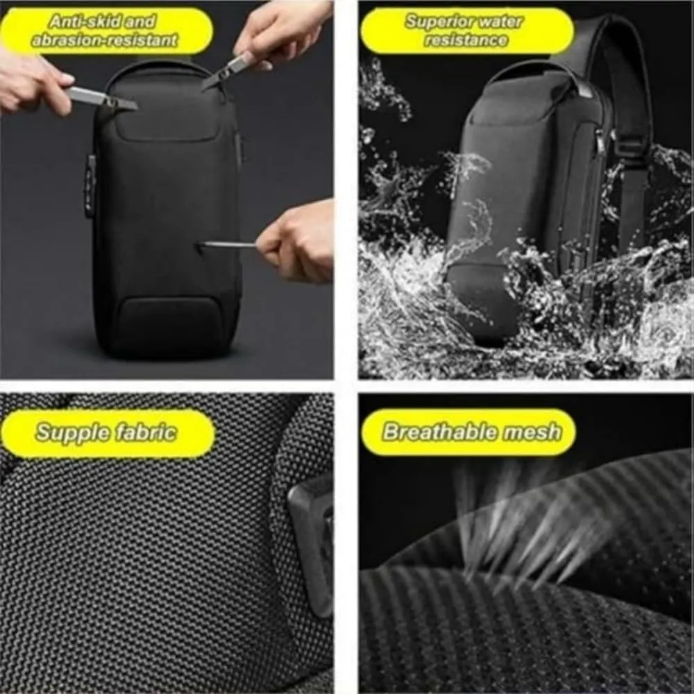 Auricz Bag, Carbon Fiber Streamline Sling Bag, USB Charging Sport Slings, Waterproof Shoulder Backpack (Black)