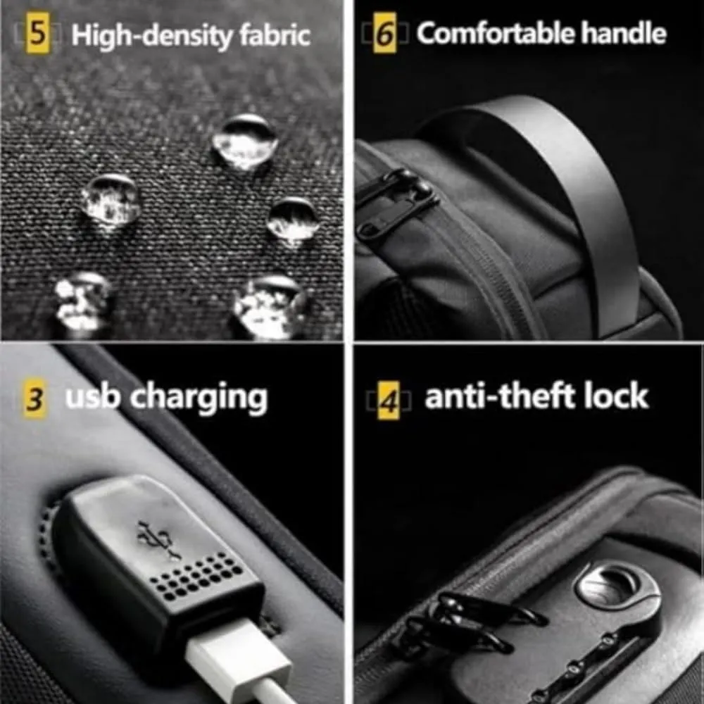 Auricz Bag, Carbon Fiber Streamline Sling Bag, USB Charging Sport Slings, Waterproof Shoulder Backpack (Blue Gold)