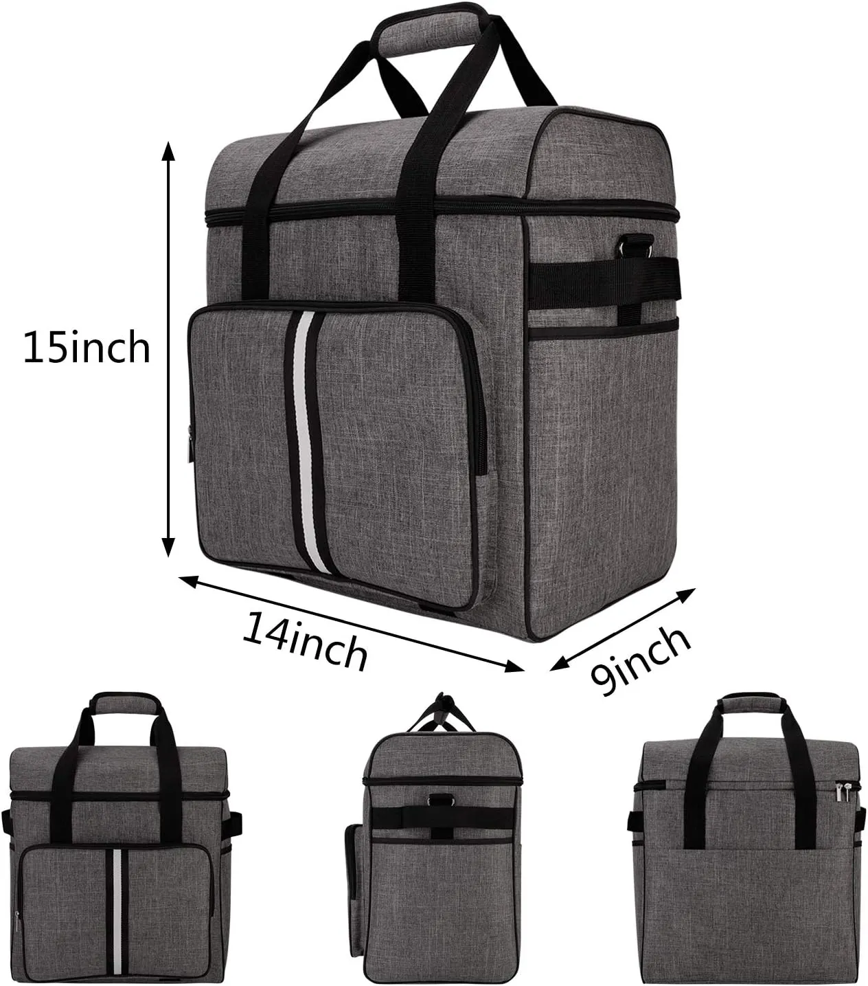 BAGLHER Heavy Duty Kitchen Mixer Cover for 6-8 Quart Stand Mixers, 2-in-1 Shoulder & Hand Carrying Case with Accessory Pockets (14”x9”x15”, Grey)