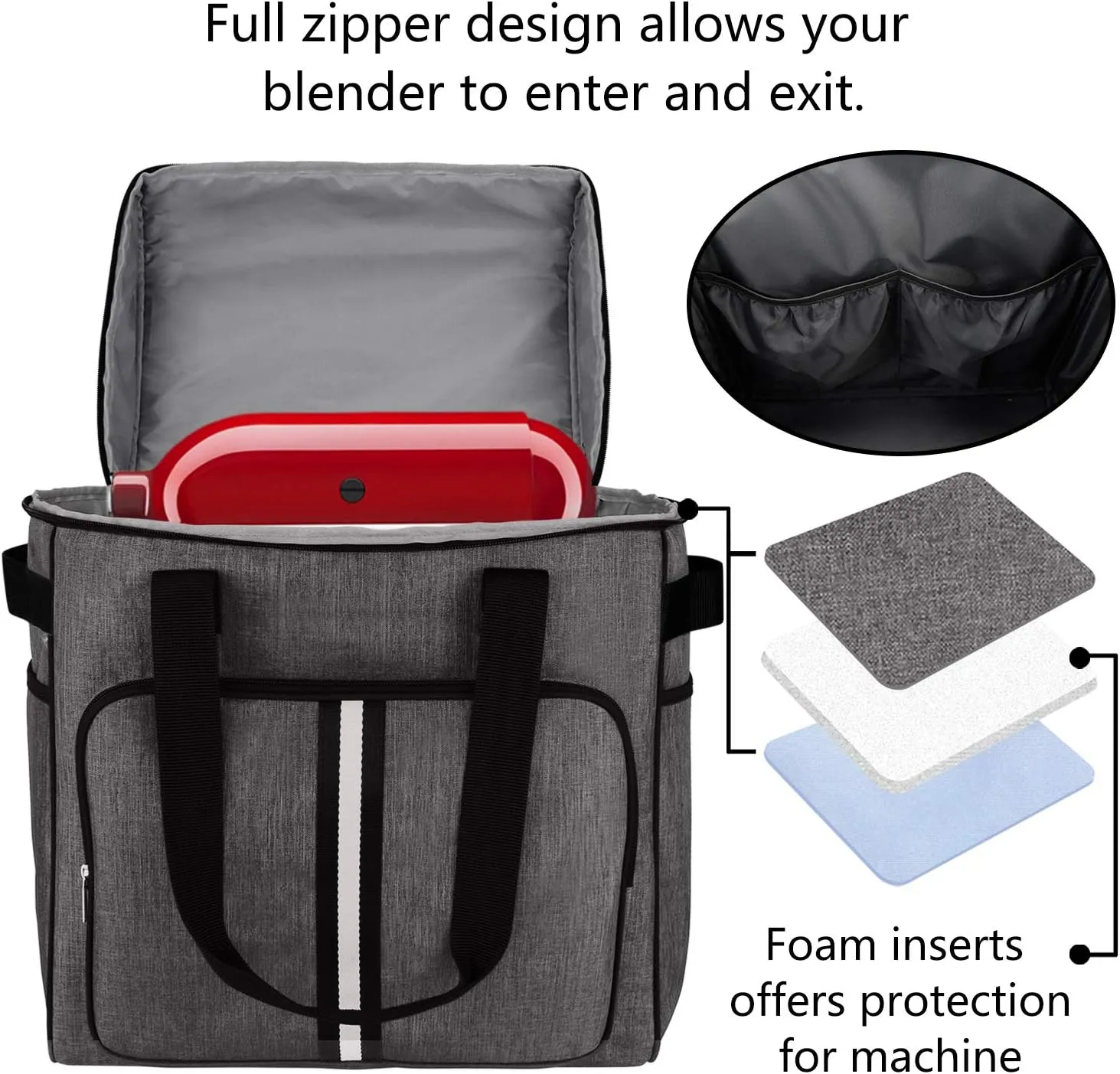BAGLHER Heavy Duty Kitchen Mixer Cover for 6-8 Quart Stand Mixers, 2-in-1 Shoulder & Hand Carrying Case with Accessory Pockets (14”x9”x15”, Grey)