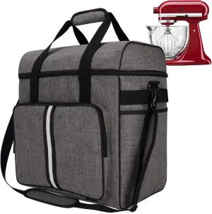 BAGLHER Heavy Duty Kitchen Mixer Cover for 6-8 Quart Stand Mixers, 2-in-1 Shoulder & Hand Carrying Case with Accessory Pockets (14”x9”x15”, Grey)