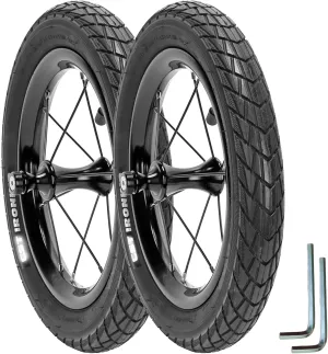 Balance Bike Replacement Wheels Set 12 Inch Upgrade Racing Parts for Strider etc. - Pair(2) Aluminum Alloy Wheel Rims and Air Tires with Inner Tubes