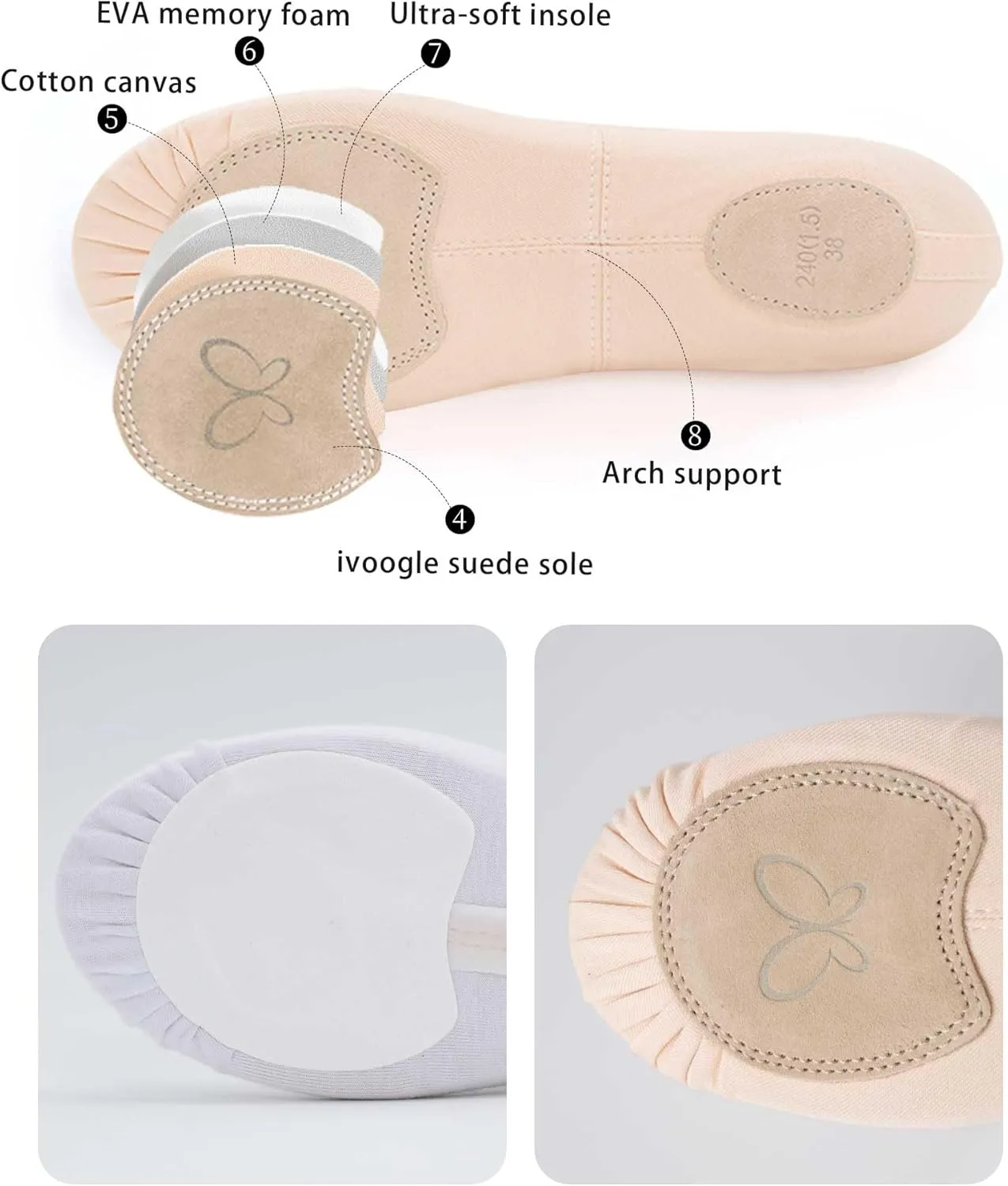 Ballet Shoes for Women Canvas Performa Dance Slippers Split Sole for Girls