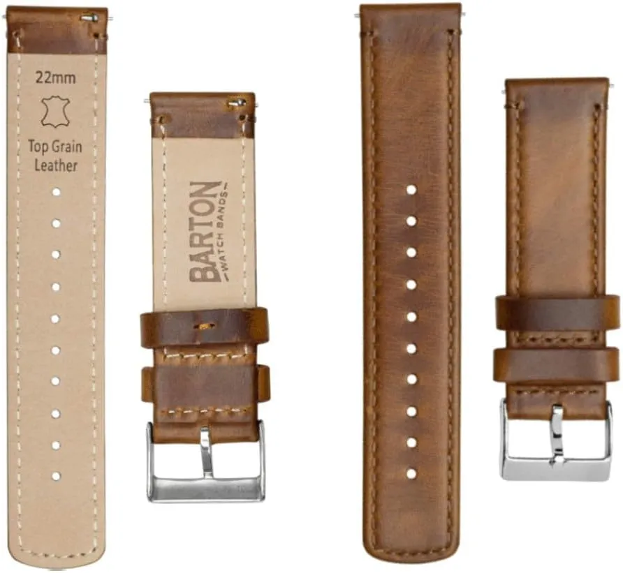 Barton Quick Release - Top Grain Leather Watch Band Strap - Choice of Width - 16mm, 18mm, 19mm, 20mm, 21mm 22mm, 23mm or 24mm