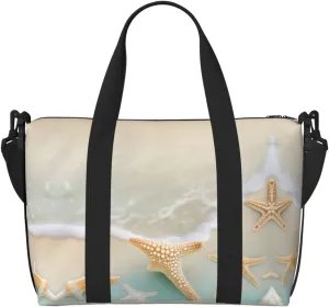 Beach Starfish Hand-held travel bag, messenger casual handbag, suitable for work, travel, fitness, tourism, women's zipper storage bag,