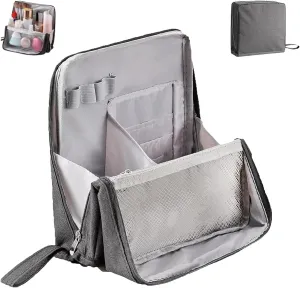 BEDARP Doresty Makeup Bag, Standing Makeup Bag – Portable, Large Capacity, Multi-Purpose Large Capacity Oxford Cloth Standing MakeupBag with Compartments (Gray)