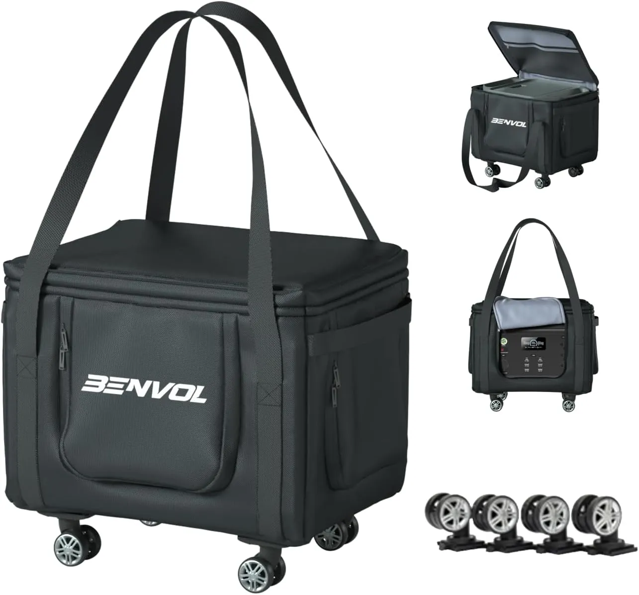 BENVOL Portable Power Station Carrying Bag,Easy Carrying-360° Wheels,18×13×14' Fit Power Station1500w-2700w,Storage Case for camping essentials,Battery Protective Cover&Carrying Case Bag for Travel