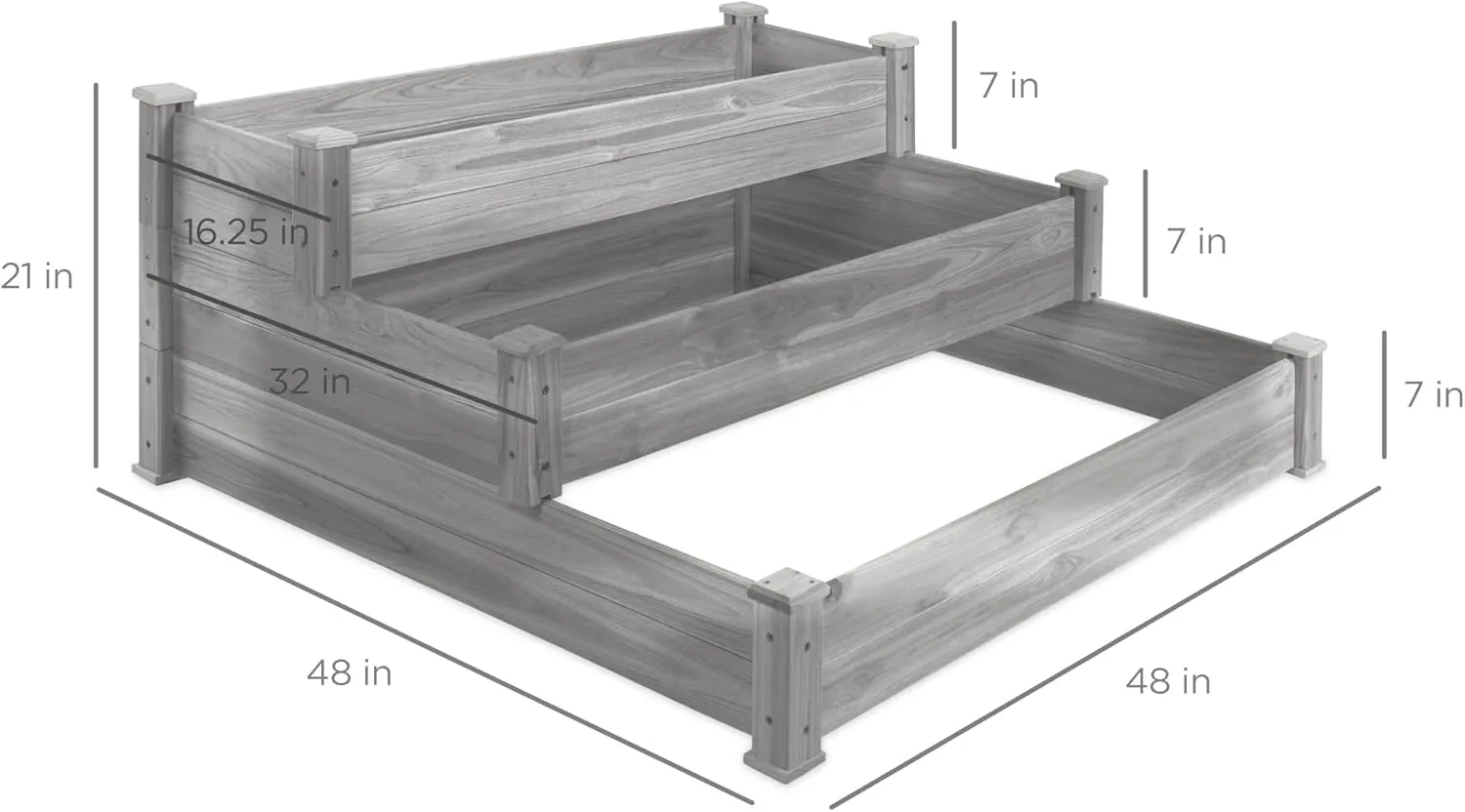 Best Choice Products 3-Tier Fir Wood Raised Garden Bed Planter Kit for Plants, Herbs, Vegetables, Outdoor Gardening w/Stackable & Flat Arrangement, Easy Assembly - Gray