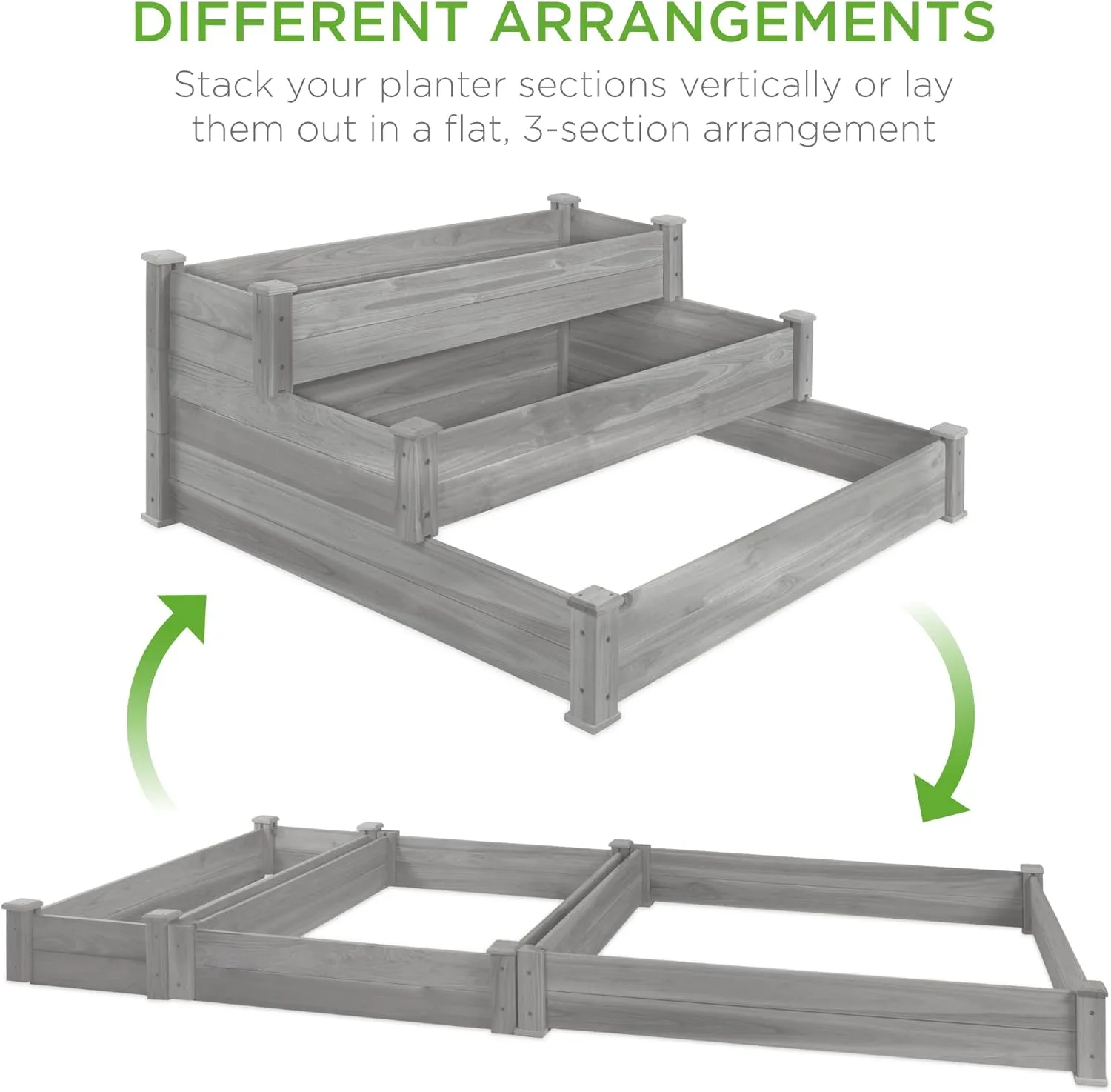 Best Choice Products 3-Tier Fir Wood Raised Garden Bed Planter Kit for Plants, Herbs, Vegetables, Outdoor Gardening w/Stackable & Flat Arrangement, Easy Assembly - Gray
