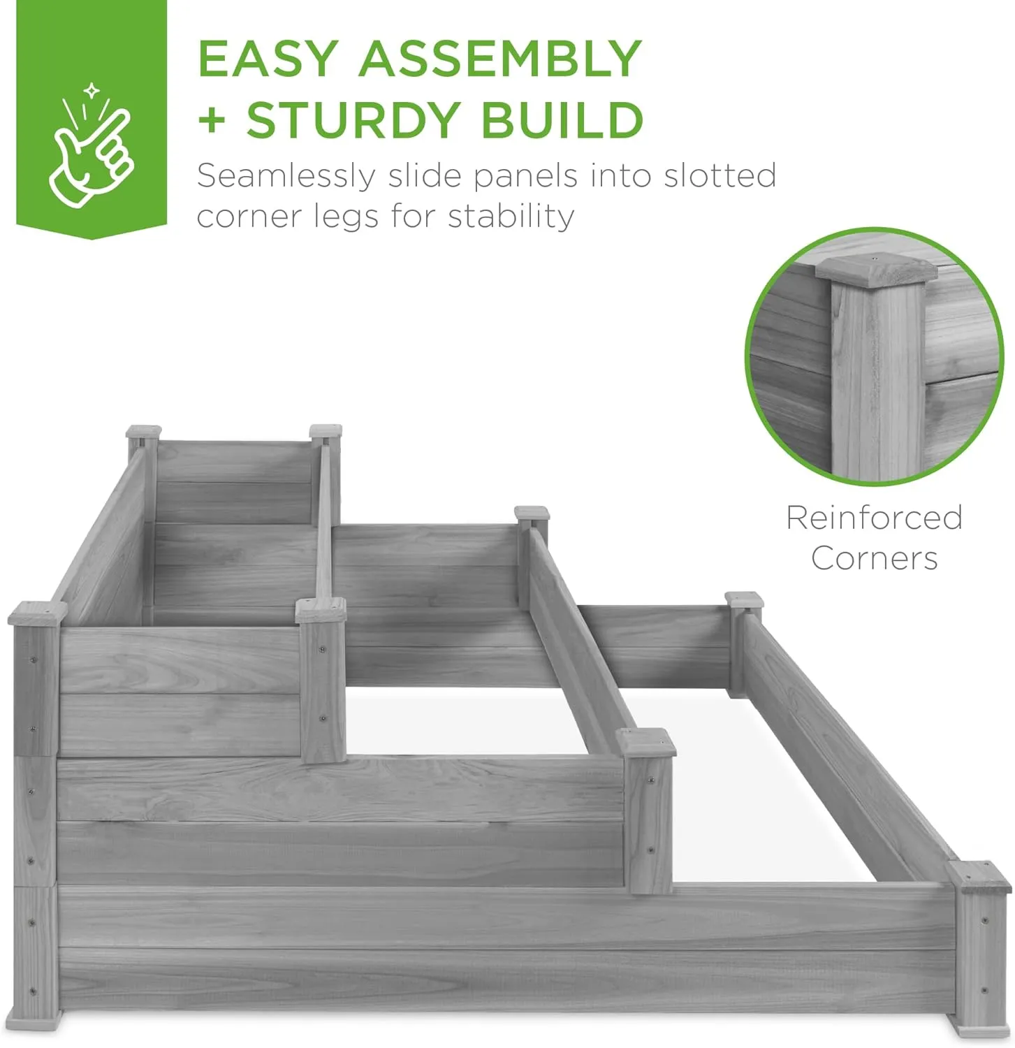 Best Choice Products 3-Tier Fir Wood Raised Garden Bed Planter Kit for Plants, Herbs, Vegetables, Outdoor Gardening w/Stackable & Flat Arrangement, Easy Assembly - Gray