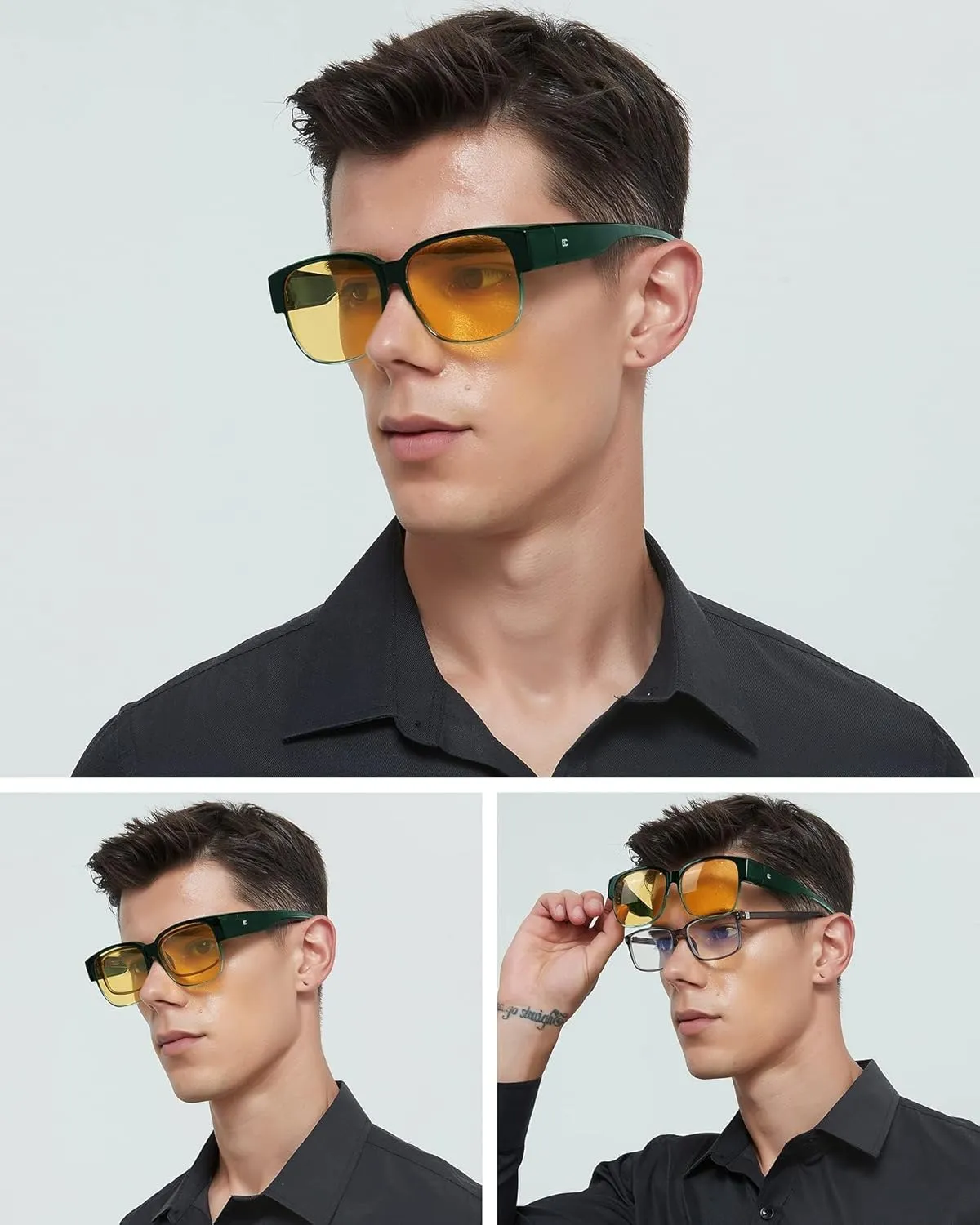 BIRCEN Men Sunglasses Polarized UV-Protection: Wrap Around Black Sport Shades for Mens Driving Fishing Golf
