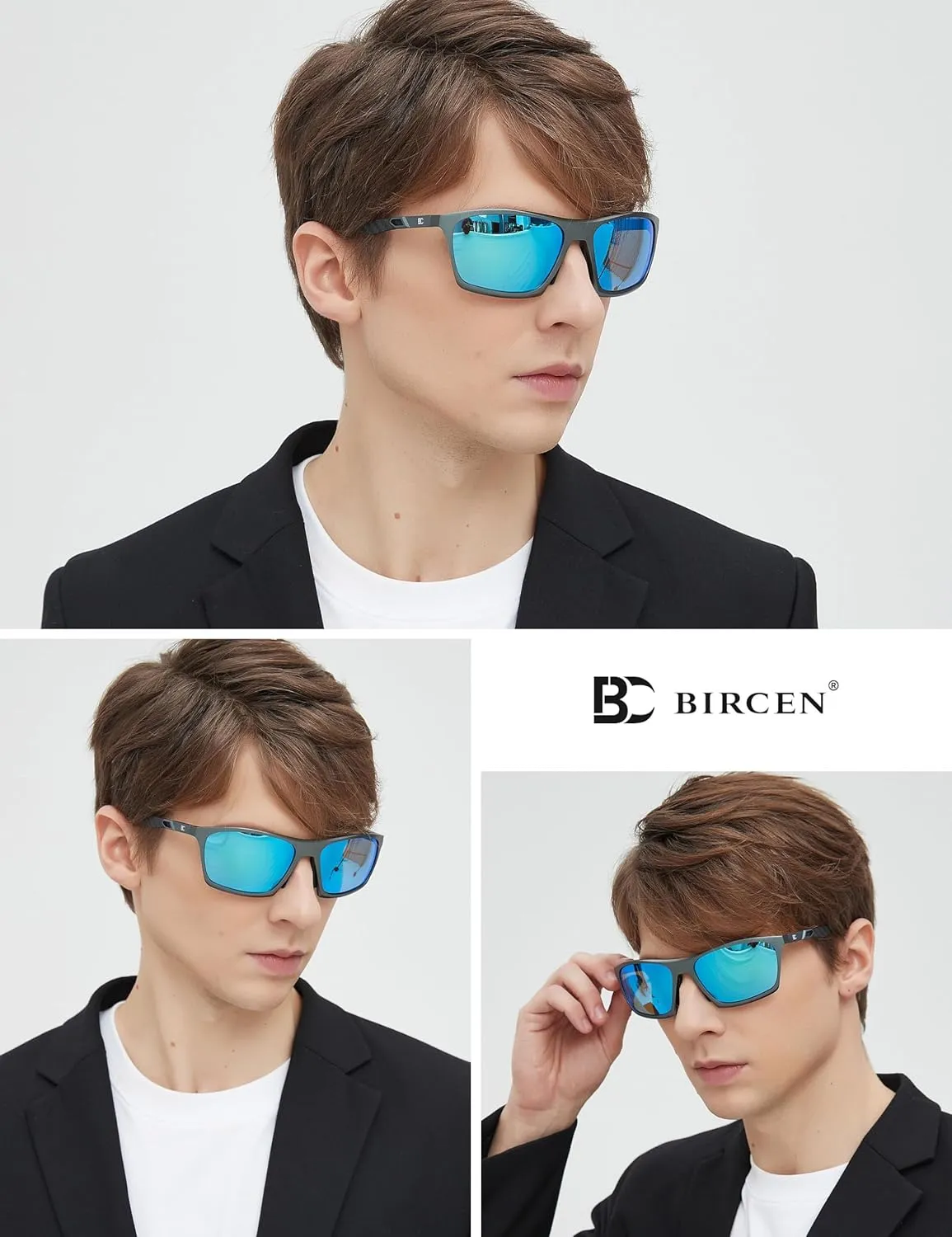 BIRCEN Men Sunglasses Polarized UV-Protection: Wrap Around Black Sport Shades for Mens Driving Fishing Golf