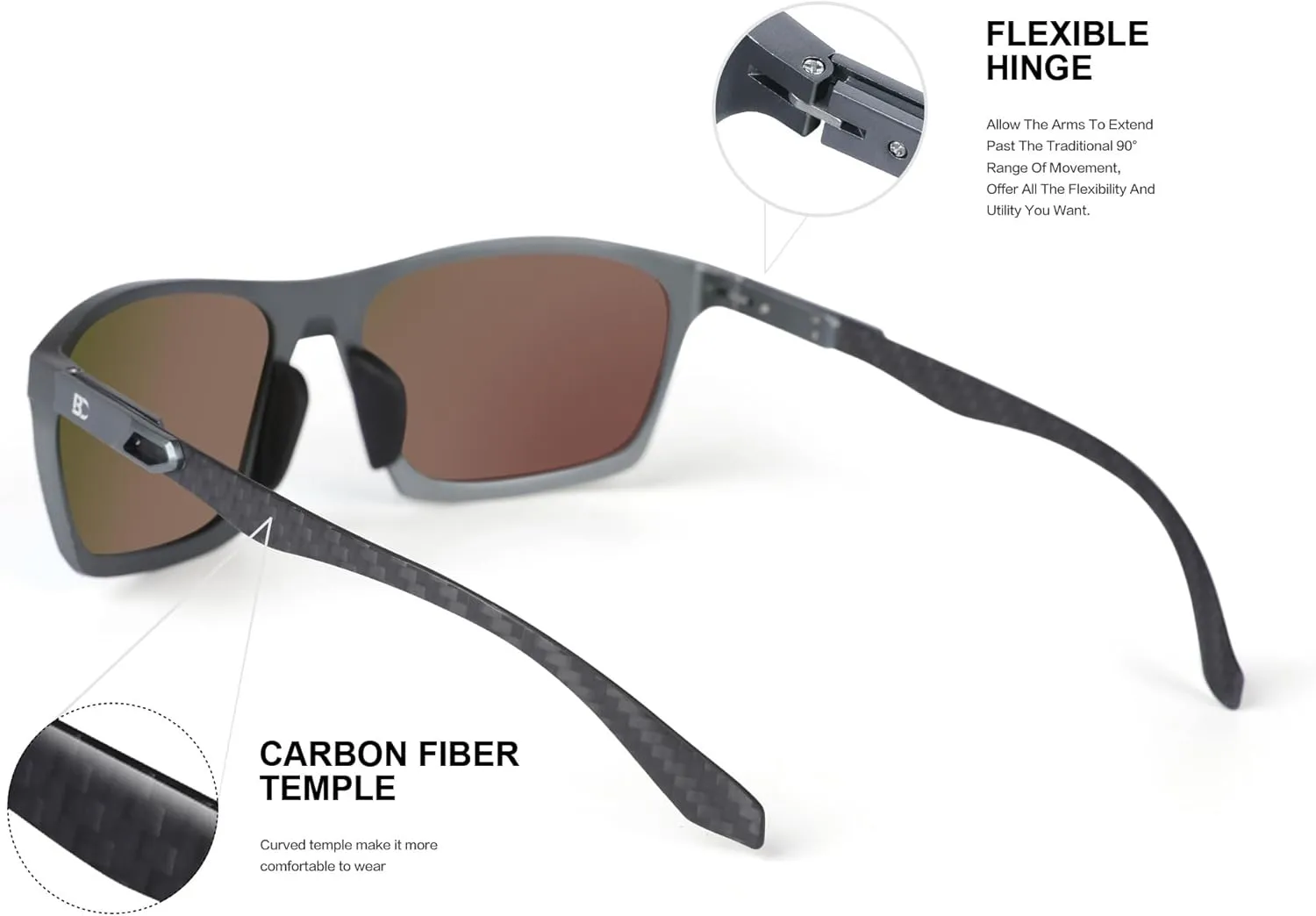 BIRCEN Men Sunglasses Polarized UV-Protection: Wrap Around Black Sport Shades for Mens Driving Fishing Golf