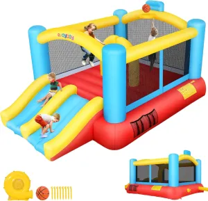 Bounce House, 12.6FTx9FT Inflatable Bounce Castle with Blower for Kids, Blow Up Jumping Bouncer with Double Slide, Obstacles, Trampoline Indoor/Outdoor Bouncy House, Jump House for Family Backyard