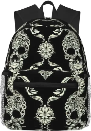 BREAUX Flowers Skull Ornamental Pattern print Lightweight Comfortable Backpack for Men Women, Durability Laptop Daypack, Travel bag ﻿