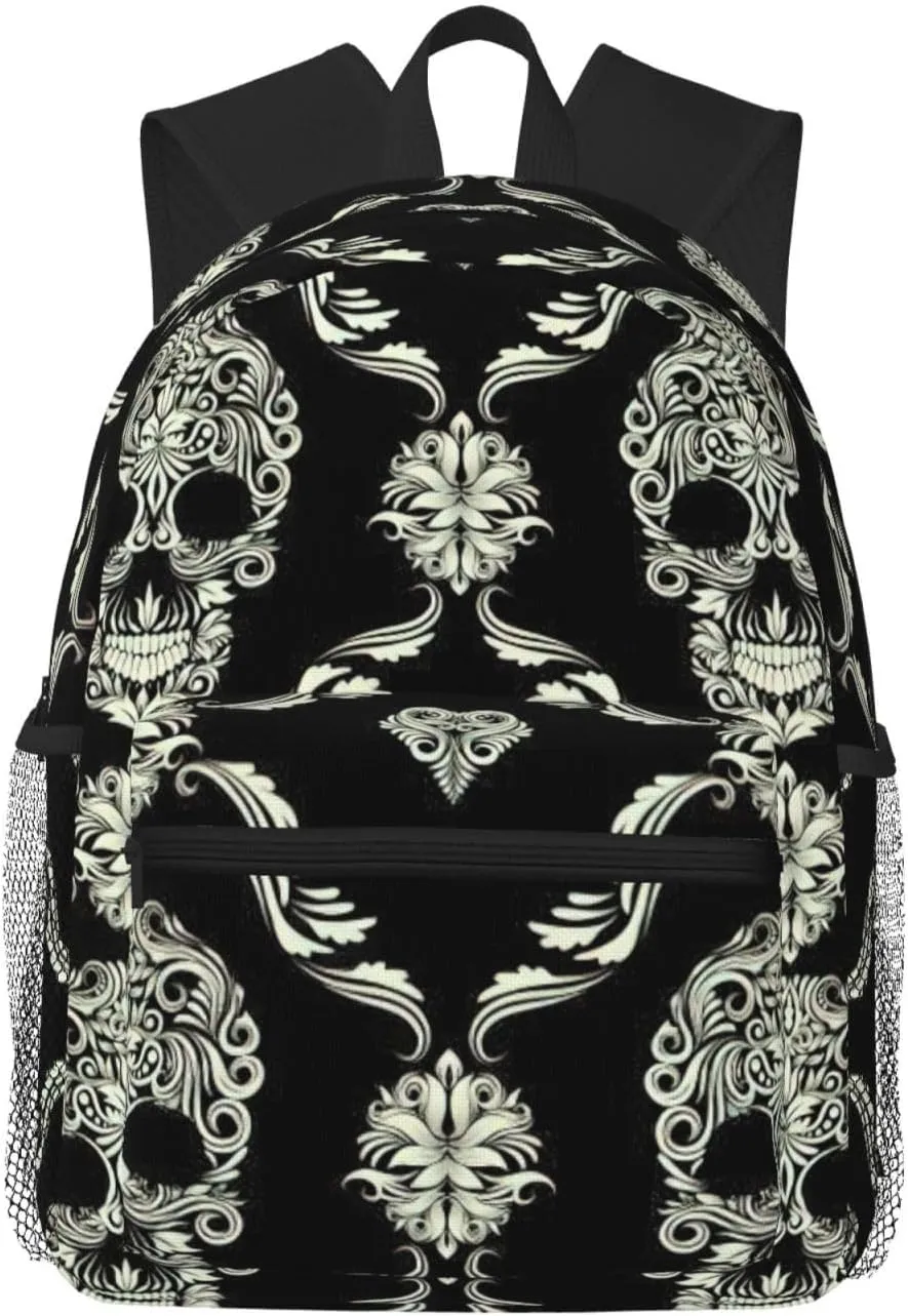 BREAUX Flowers Skull Ornamental Pattern print Lightweight Comfortable Backpack for Men Women, Durability Laptop Daypack, Travel bag ﻿