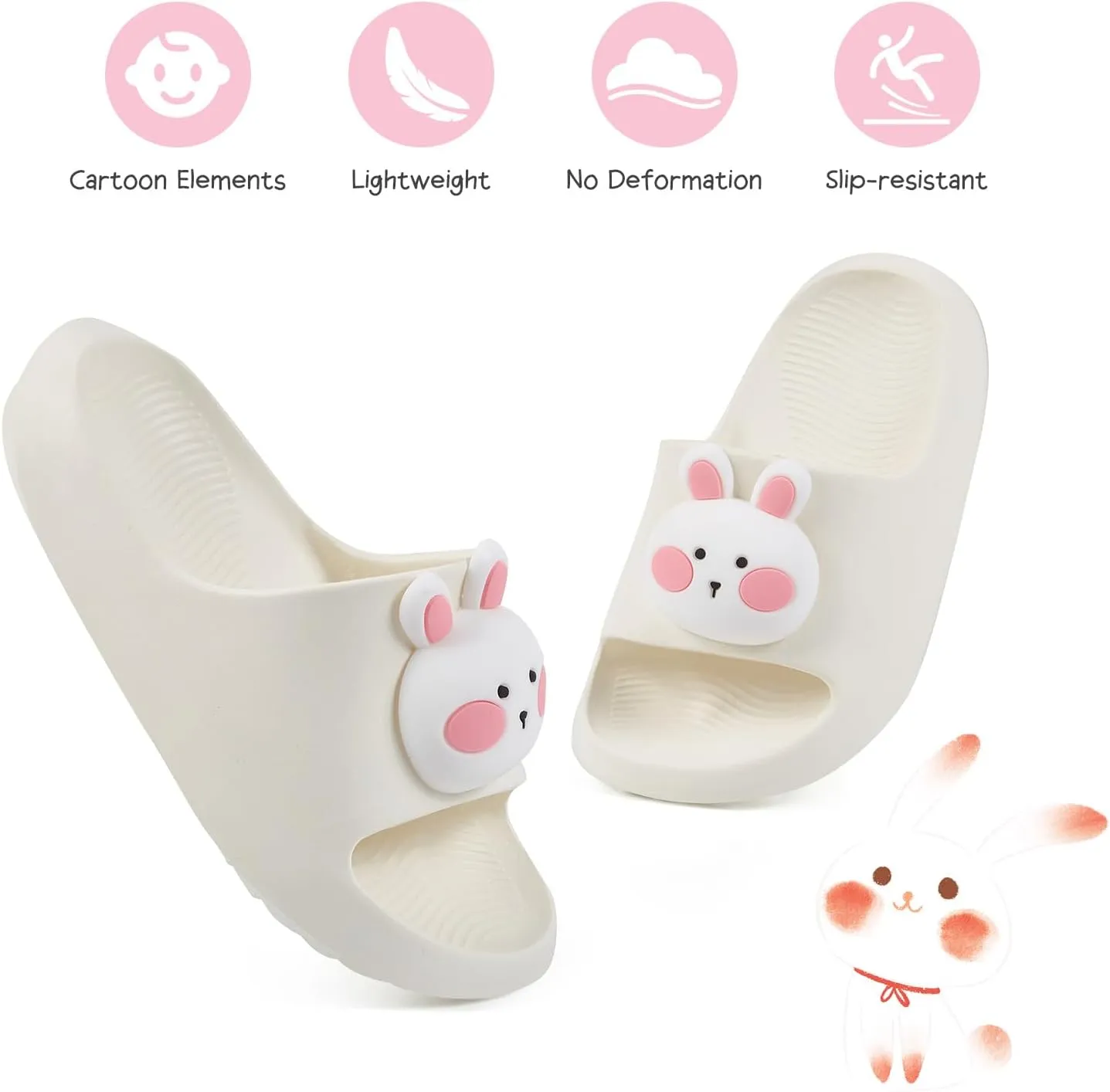 Bunny Toddler Slides Slipper Unisex Child Boys & Girls Slide Sandals for Kids Flip Flops Comfy Shower Slippers Beach Garden Shoes