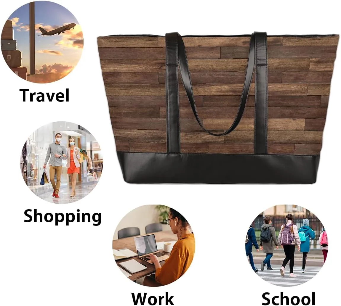 Canvas Laptop Tote Bag for Women Animal Tree Black 15.6 Inch Large Capacity Computer Bag