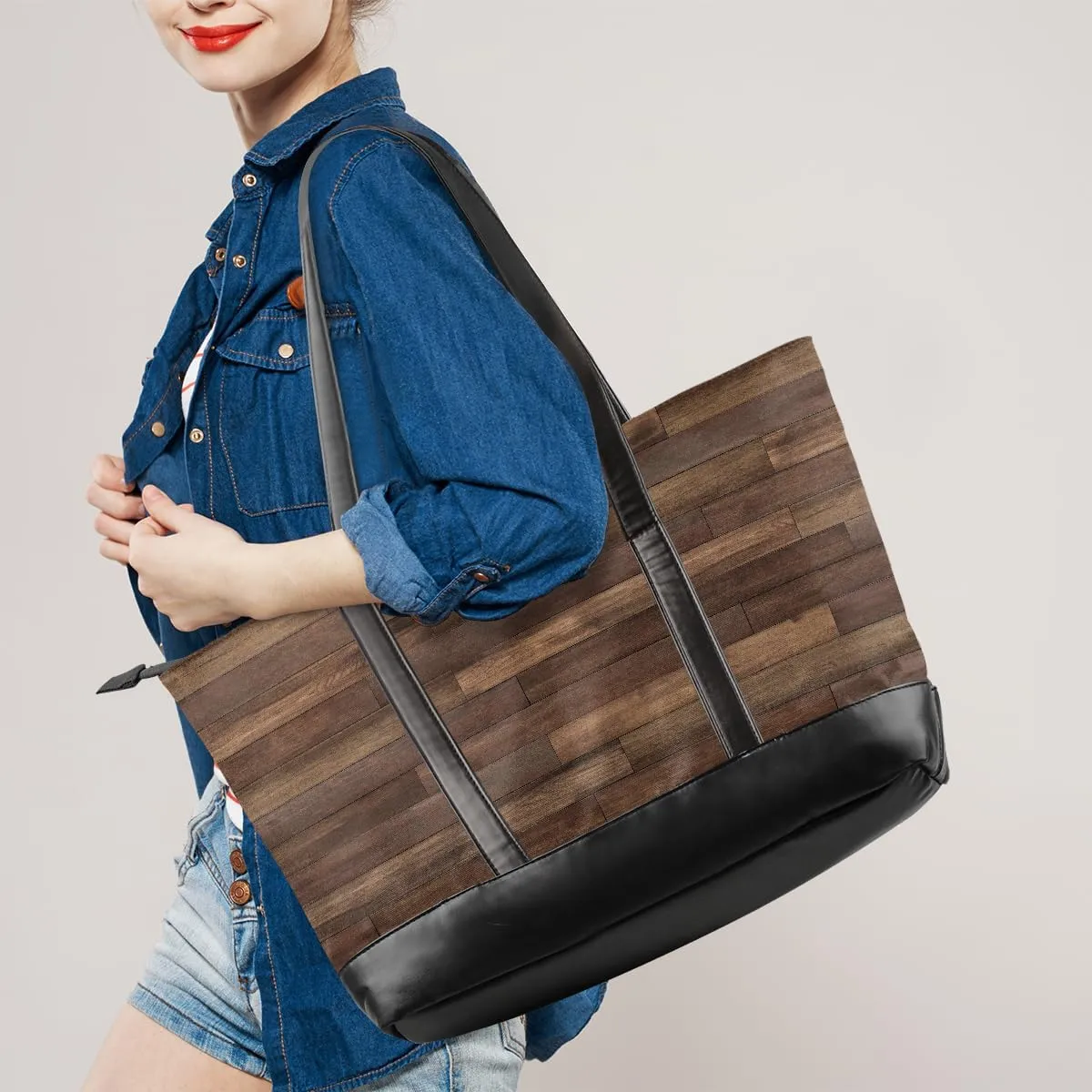 Canvas Laptop Tote Bag for Women Animal Tree Black 15.6 Inch Large Capacity Computer Bag