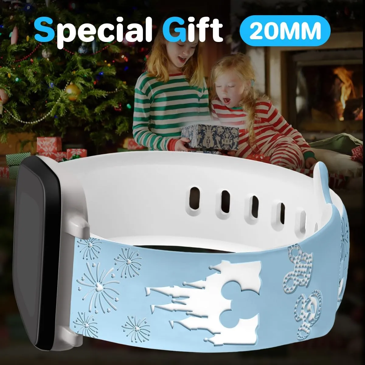 Cartoon Engraved Band Compatible for Gizmo Watch 3 Adventrue 3 2 1/Gabb Watch 3e 3 2 1/SyncUP Watch/Cosmo JrTrack Watch Band,20mm Soft Silicone Sport Smartwatch Band Replacement Small Size