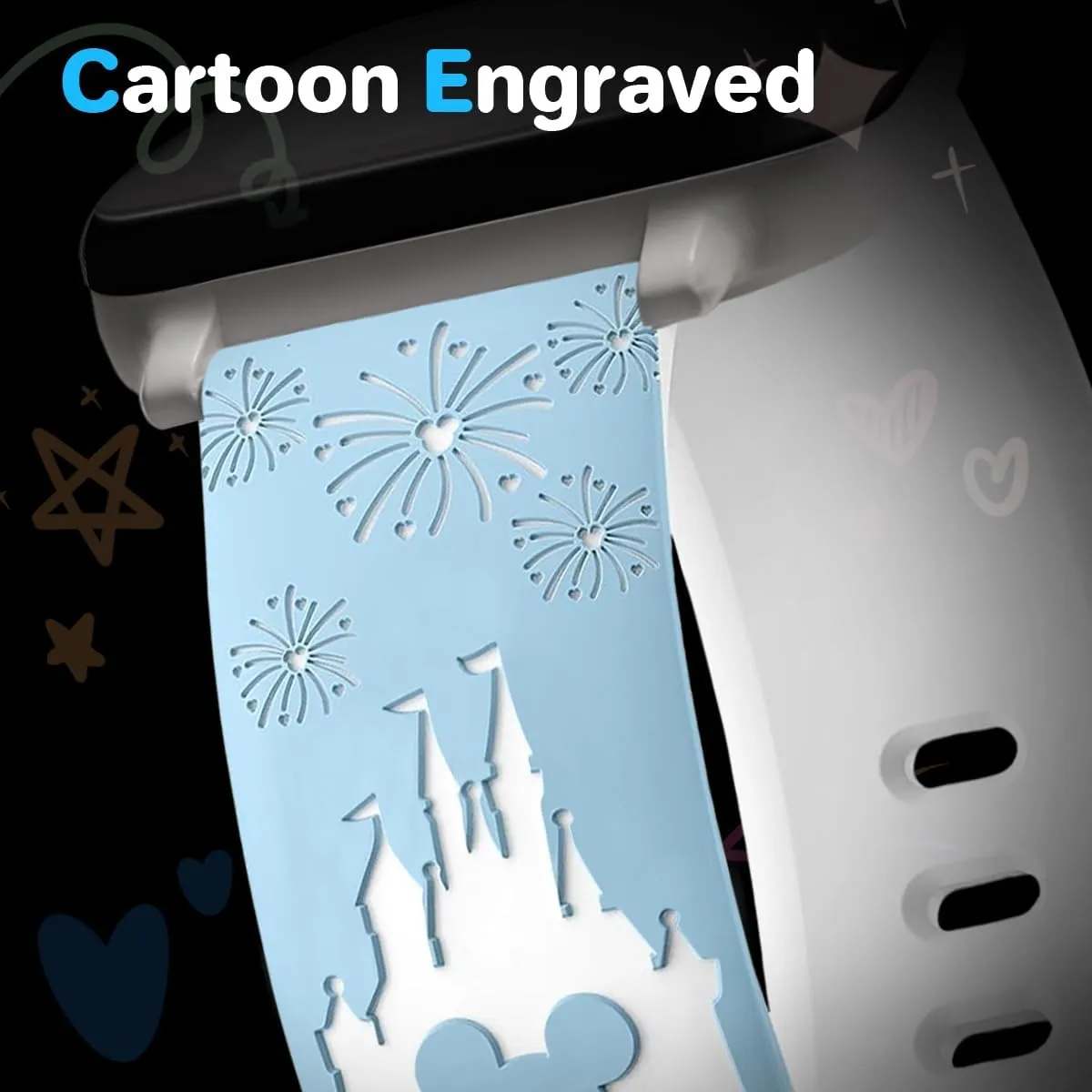 Cartoon Engraved Band Compatible for Gizmo Watch 3 Adventrue 3 2 1/Gabb Watch 3e 3 2 1/SyncUP Watch/Cosmo JrTrack Watch Band,20mm Soft Silicone Sport Smartwatch Band Replacement Small Size