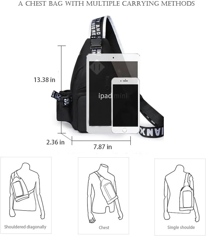 Casual Sling Daypacks Bag Crossbody Chest Backpack Casual Lightweight Outdoor Hiking Travel Shoulder Bag (Black 1)