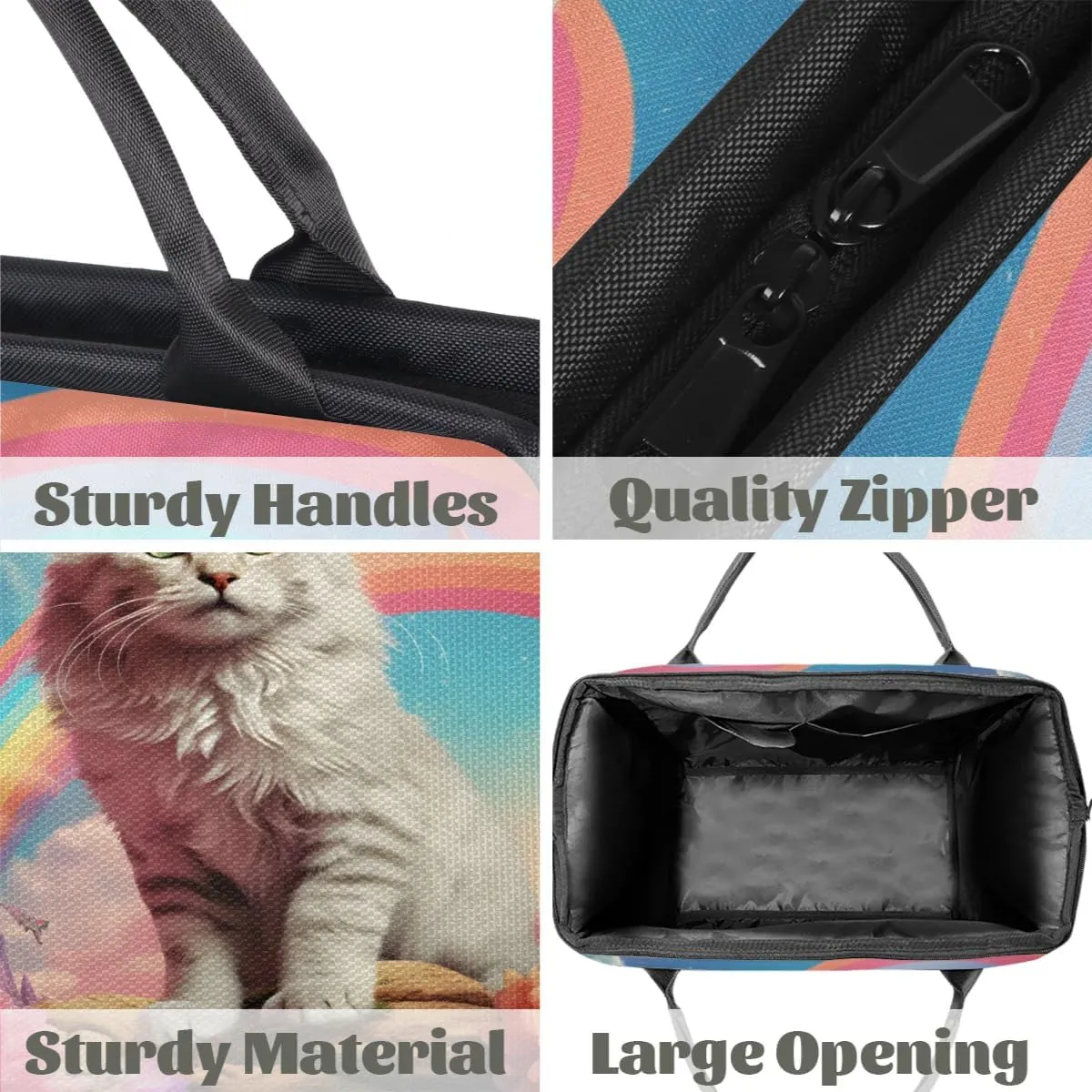 Cat Rainbow Flowers Travel Duffle Bag, Waterproof Duffel Bag Weekender Overnight Carry On Bag Lightweight Sport Gym Bag for Men Women