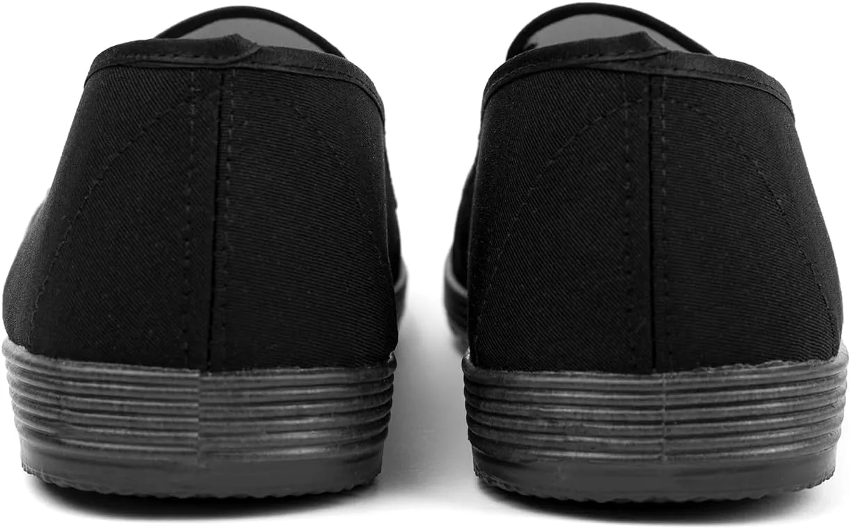Chinese Style Slippers Kung Fu Tai Chi old beijing Martial Arts Shoes,Canvas Rubber Sole Unisex All Black