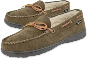 Clarks Mens Suede Leather Moccasin Slipper 22SH-011 - Faux Fur Lining Cushion Comfort Insole - Indoor Outdoor Slippers For Men (11 M US, Sage)
