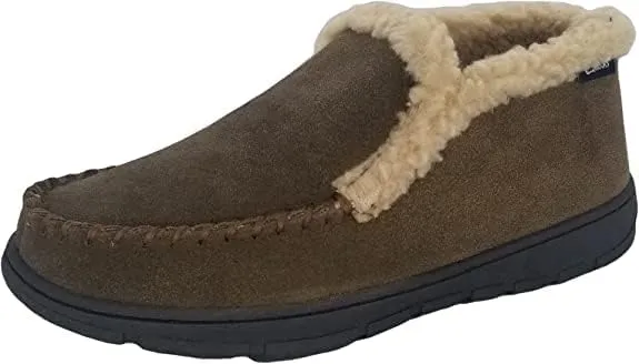 Clarks Men's Suede Leather Sherpa Lined Ankle Bootie Slippers, JMH1952- Indoor/Outdoor Slip-Ons - Comfy & Durable Ankle Boots with Plush Lining Padded Insole & Gripped Rubber Outsoles (13 M US, Sage)