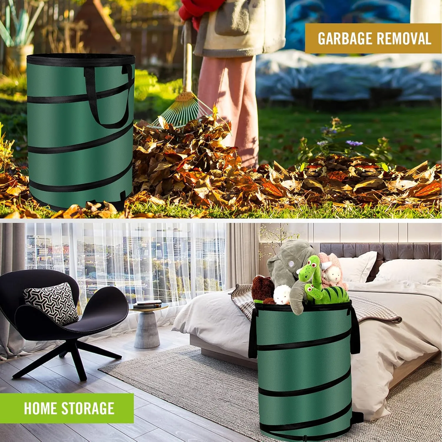 Collapsible Camping Trash Can, Pop Up Trash Can/Recycling Bins, Reusable Yard Waste/Leaf Bags, Heavy Duty Collapsible Garden Bag for Camping/Recycling (10 and 30 Gallons)