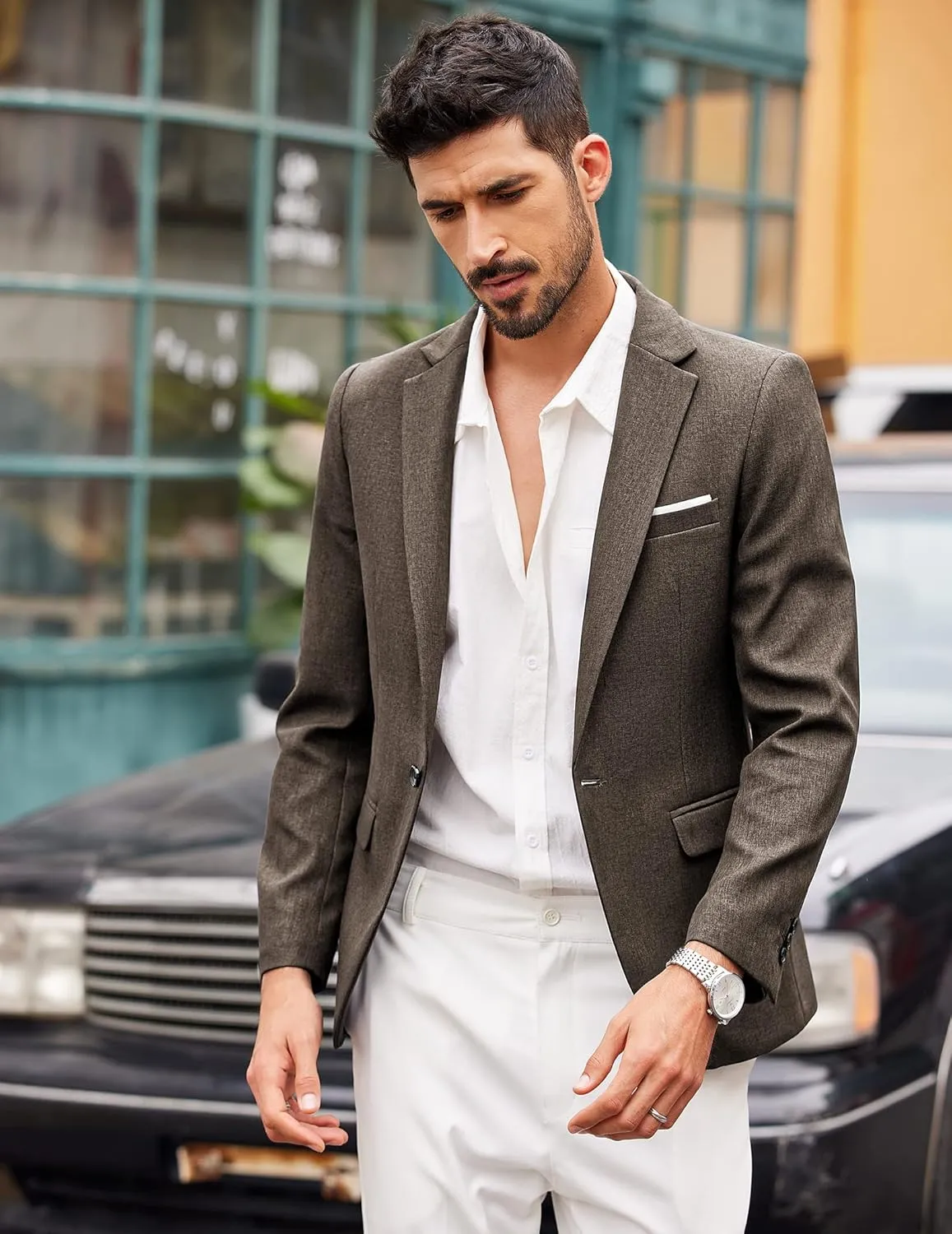 COOFANDY Men's Casual Suit Blazer Jackets Lightweight Sports Coats One Button Linen Texture Jacket