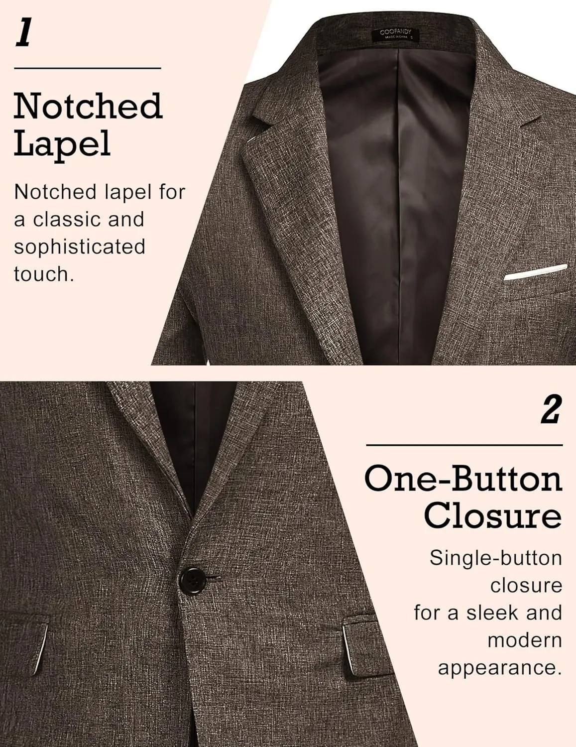 COOFANDY Men's Casual Suit Blazer Jackets Lightweight Sports Coats One Button Linen Texture Jacket