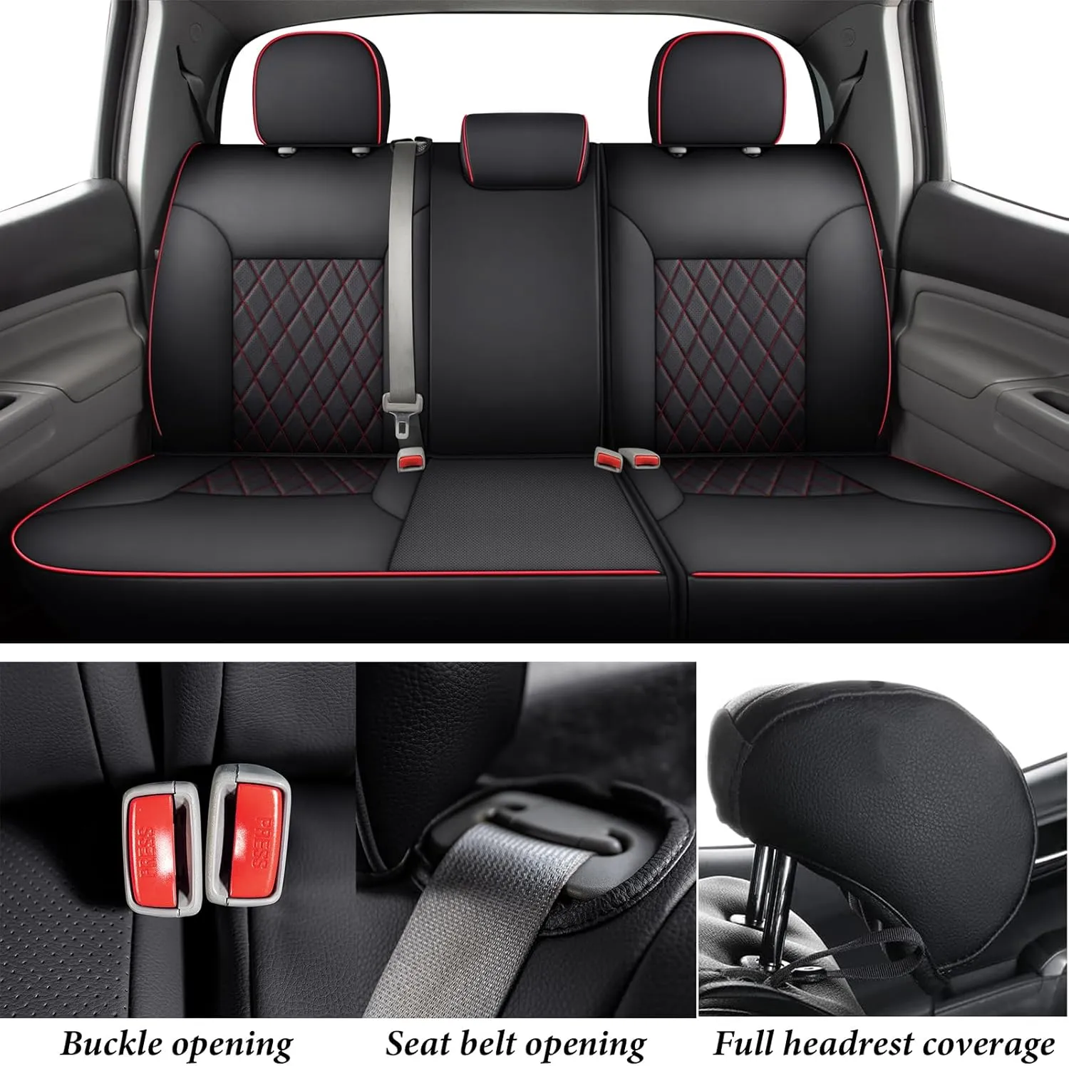 Coverado Leather Seat Covers, Custom Fit for 2005-2023 Toyota Tacoma Double & Crew Cab, SR, SR5, Limited, TRD Sport/Pro/Off Road - Full Set, Red