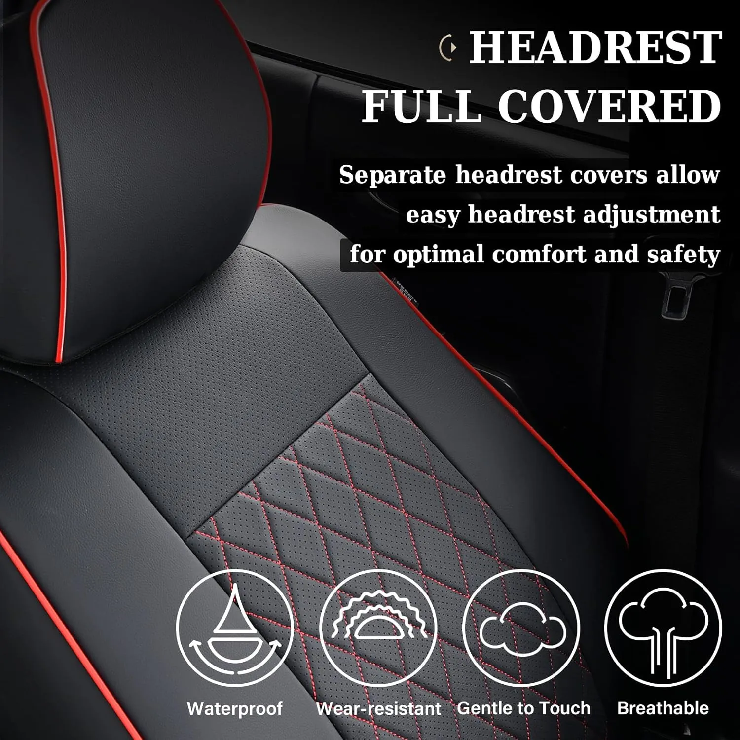 Coverado Leather Seat Covers, Custom Fit for 2005-2023 Toyota Tacoma Double & Crew Cab, SR, SR5, Limited, TRD Sport/Pro/Off Road - Full Set, Red