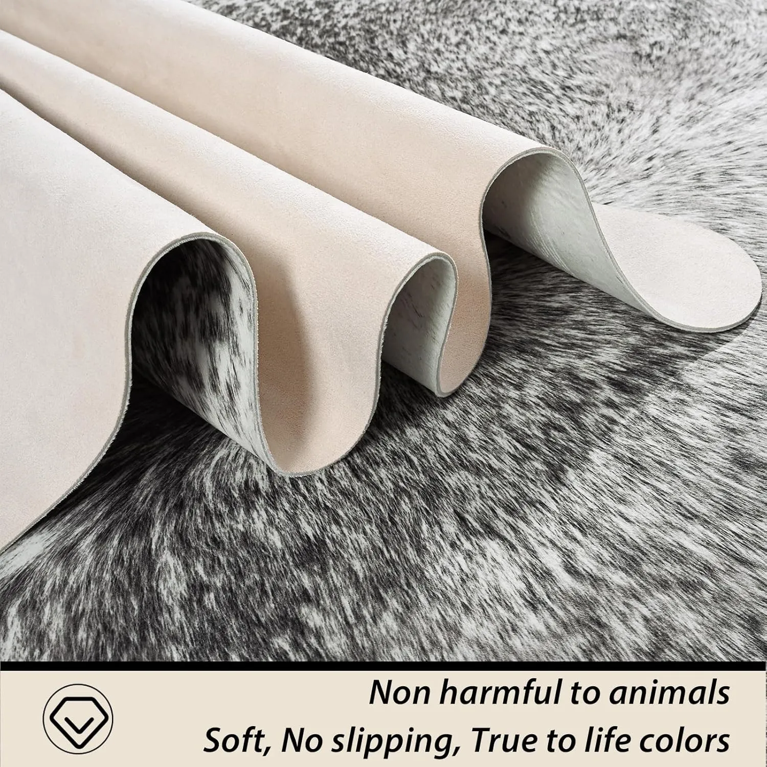 Cow Hide Rug for Living Room, Washable Cowhide Rug, Large Faux Animal Skin Rugs, Non-Slip Cow Print Area Rugs, 5x6 Feet Cowhide Rugs for Bedroom Office Kitchen Fireplace, Grey