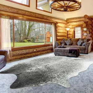 Cow Hide Rug for Living Room, Washable Cowhide Rug, Large Faux Animal Skin Rugs, Non-Slip Cow Print Area Rugs, 5x6 Feet Cowhide Rugs for Bedroom Office Kitchen Fireplace, Grey