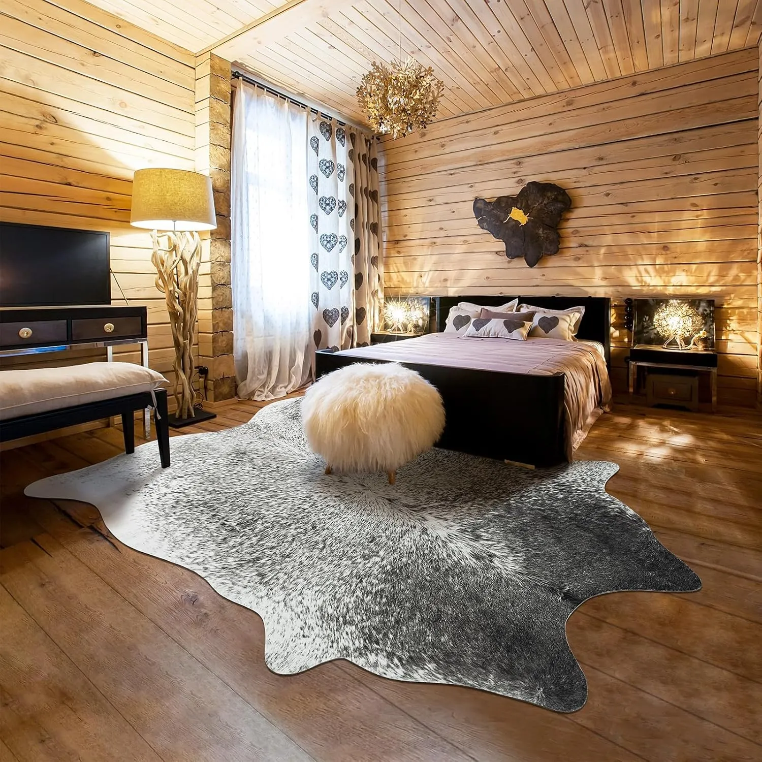 Cow Hide Rug for Living Room, Washable Cowhide Rug, Large Faux Animal Skin Rugs, Non-Slip Cow Print Area Rugs, 5x6 Feet Cowhide Rugs for Bedroom Office Kitchen Fireplace, Grey